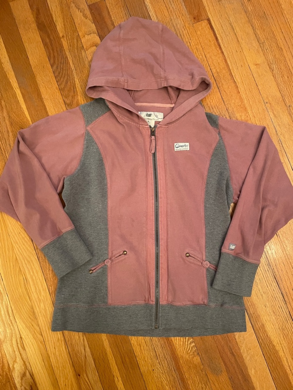 CATERPILLAR Vintage Mauve & Gray Women’s Cotton Zip-up Hoodie Sweatshirt Jacket